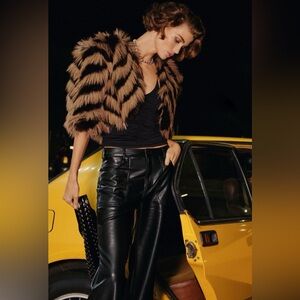 NWT Black Anthropologie Faux Leather Relaxed High-Rise Flare Pants by Pilcro